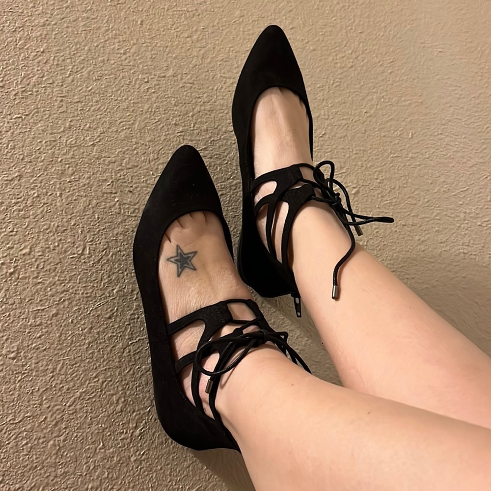Nine West Pointed Toe Black Tie Flats
